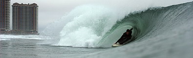 image: Ben Long perfectly poised in a racely Gulf Coast barrel