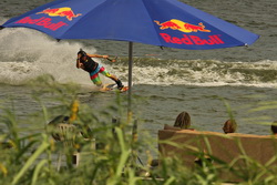 image:  Pro wakeboarder, Collin Harrington testing his rail on Bayou Texar